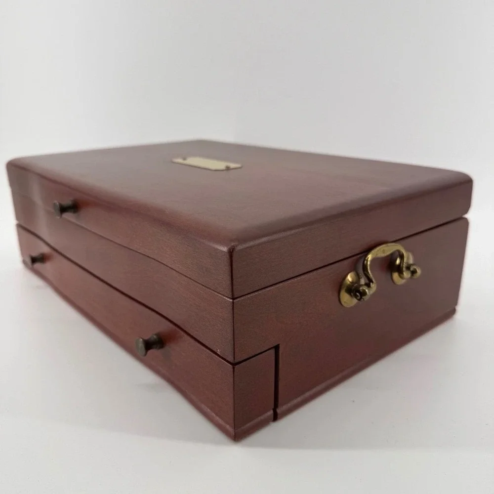 Eureka Jewelry Box Women OS 24-Slot Drawer Wood Mahogany Teal 1997 USA Made